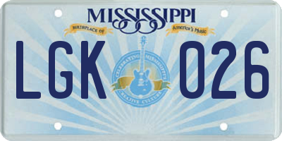 MS license plate LGK026