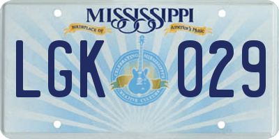 MS license plate LGK029