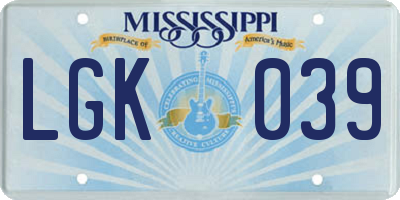 MS license plate LGK039