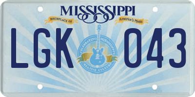 MS license plate LGK043