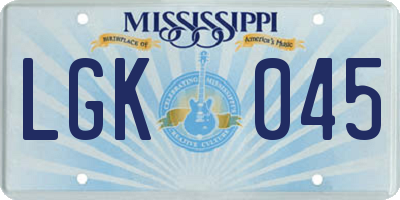 MS license plate LGK045