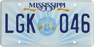 MS license plate LGK046