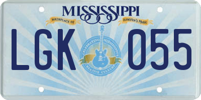 MS license plate LGK055
