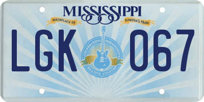 MS license plate LGK067