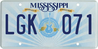 MS license plate LGK071