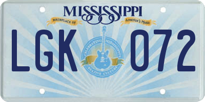 MS license plate LGK072
