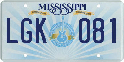 MS license plate LGK081