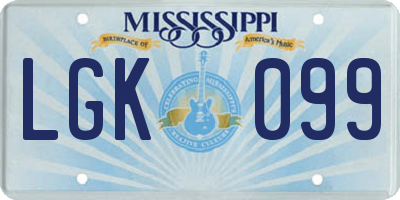 MS license plate LGK099