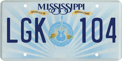 MS license plate LGK104