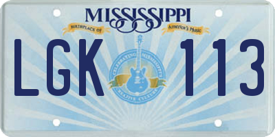 MS license plate LGK113