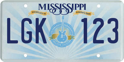 MS license plate LGK123