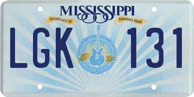 MS license plate LGK131
