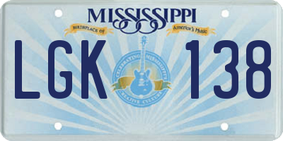 MS license plate LGK138