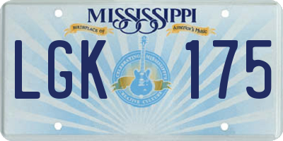 MS license plate LGK175