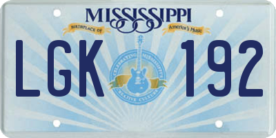 MS license plate LGK192