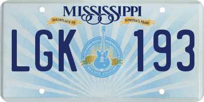 MS license plate LGK193