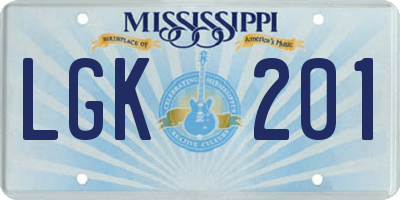 MS license plate LGK201
