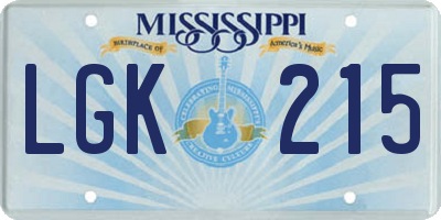 MS license plate LGK215