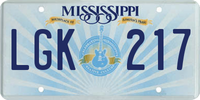 MS license plate LGK217