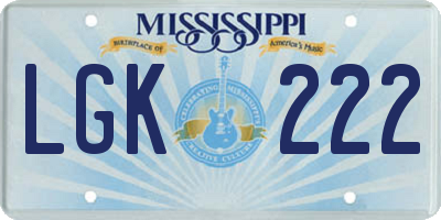 MS license plate LGK222
