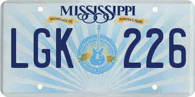 MS license plate LGK226