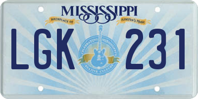 MS license plate LGK231