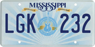 MS license plate LGK232