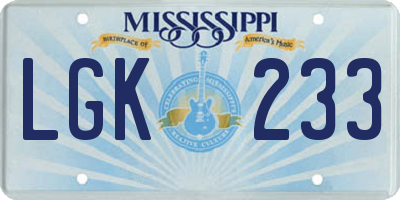 MS license plate LGK233