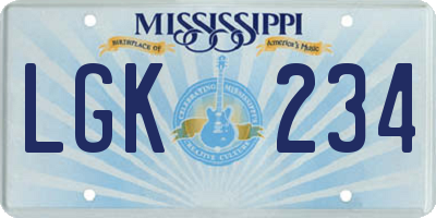 MS license plate LGK234