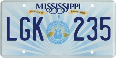MS license plate LGK235
