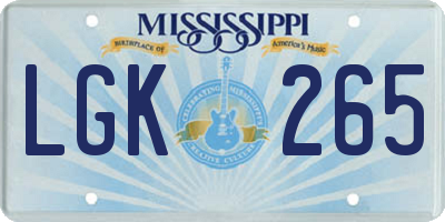 MS license plate LGK265
