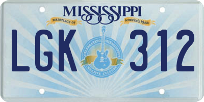 MS license plate LGK312