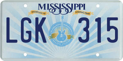 MS license plate LGK315