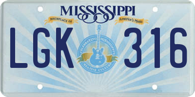 MS license plate LGK316