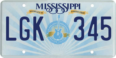 MS license plate LGK345