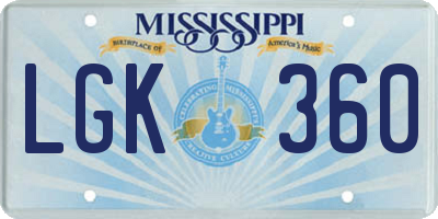 MS license plate LGK360
