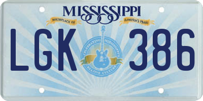 MS license plate LGK386