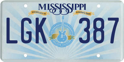 MS license plate LGK387