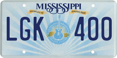 MS license plate LGK400