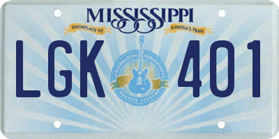 MS license plate LGK401