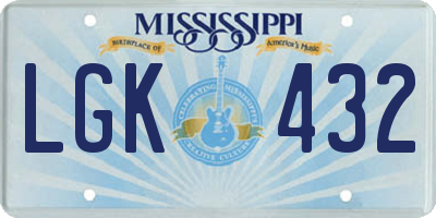 MS license plate LGK432