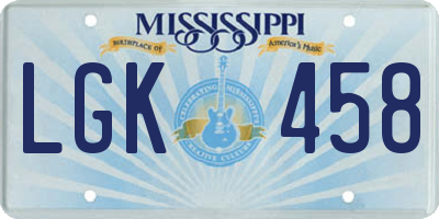 MS license plate LGK458