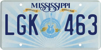 MS license plate LGK463