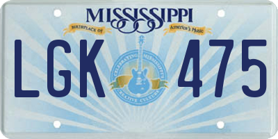 MS license plate LGK475