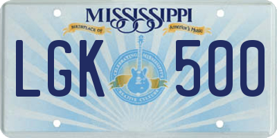 MS license plate LGK500