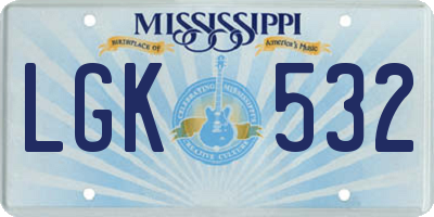 MS license plate LGK532