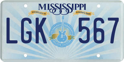 MS license plate LGK567