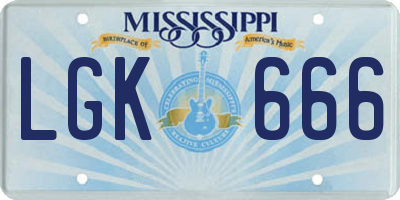 MS license plate LGK666
