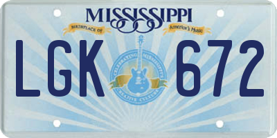 MS license plate LGK672