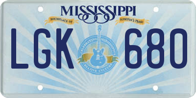 MS license plate LGK680